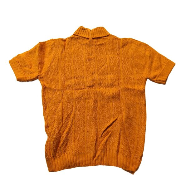 Vintage 1940s-1950s Short Sleeve Mustard Yellow Ribbed Mock Turtleneck Sweater - Picture 4 of 7